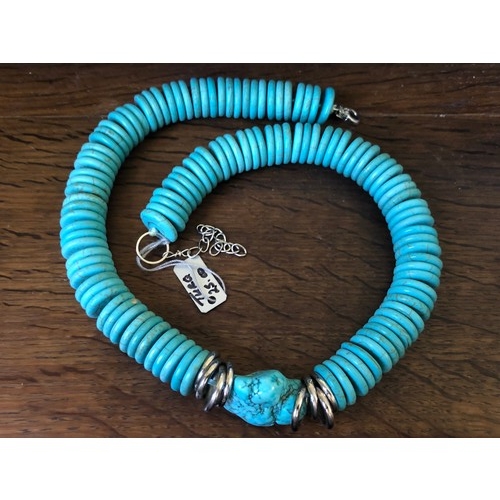 16 - Good quality Turquoise disk necklace 48cm.