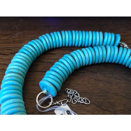 16 - Good quality Turquoise disk necklace 48cm.