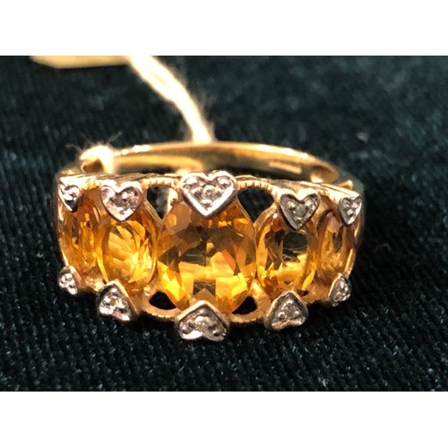 22 - Diamond & Citrine Hallmarked Birmingham 9ct Gold Ring. Size N.