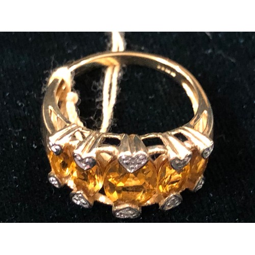 22 - Diamond & Citrine Hallmarked Birmingham 9ct Gold Ring. Size N.