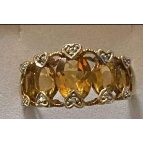 22 - Diamond & Citrine Hallmarked Birmingham 9ct Gold Ring. Size N.