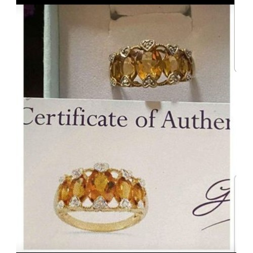 22 - Diamond & Citrine Hallmarked Birmingham 9ct Gold Ring. Size N.