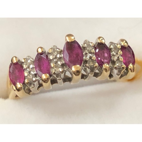 23 - Ruby & Diamond Cluster Hallmarked 14ct Gold Ring. Size P.