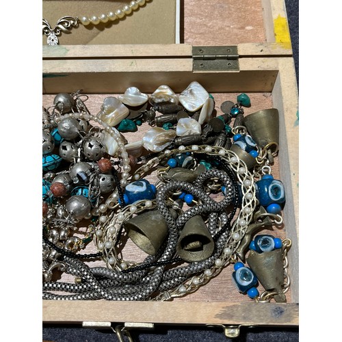 33 - Box of costume jewellery plus a .925 silver pendant & pearl necklace.