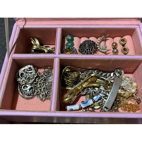 34 - Box of costume jewellery to include some silver.