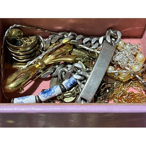 34 - Box of costume jewellery to include some silver.