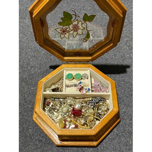 35 - Wooden Box of costume jewellery