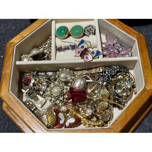 35 - Wooden Box of costume jewellery