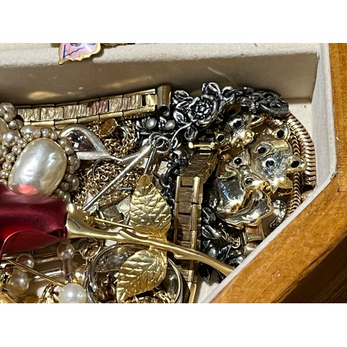 35 - Wooden Box of costume jewellery