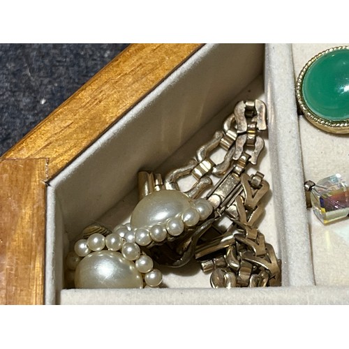 35 - Wooden Box of costume jewellery