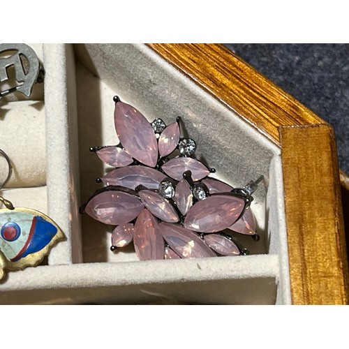 35 - Wooden Box of costume jewellery