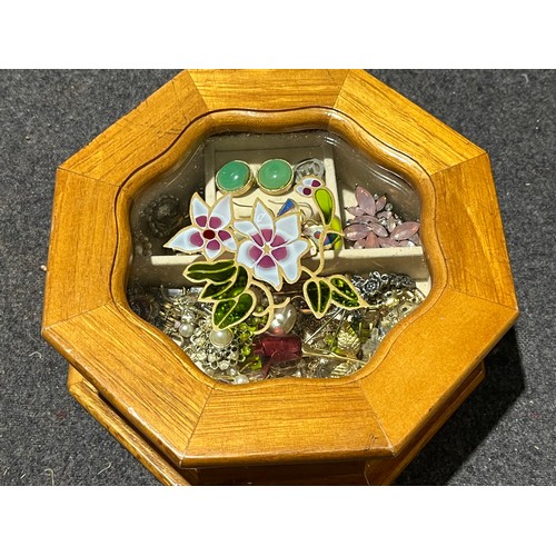 35 - Wooden Box of costume jewellery