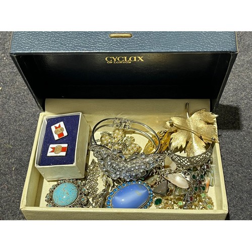 36 - Box of costume jewellery to include cuff links.