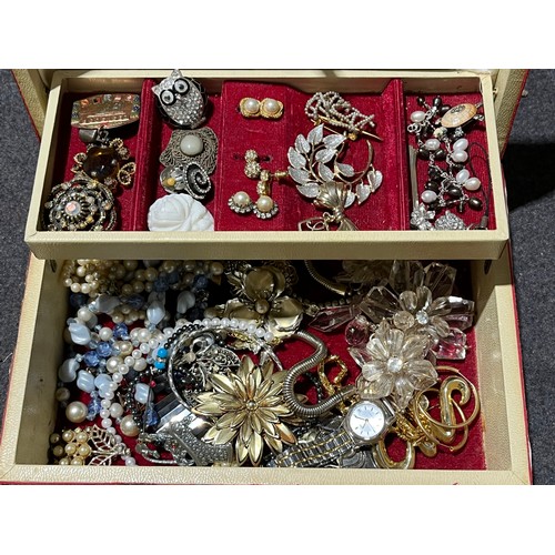 37 - Box of costume jewellery to include an owl and a watch