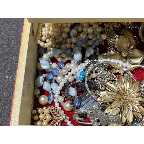 37 - Box of costume jewellery to include an owl and a watch