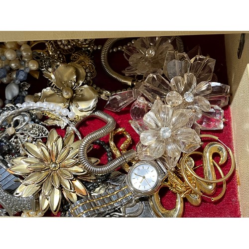 37 - Box of costume jewellery to include an owl and a watch