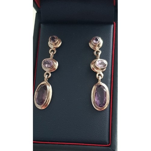 47 - Silver & Amethyst 4cm Drop Earings