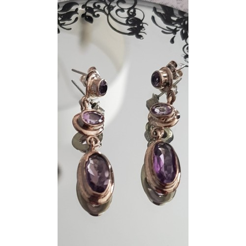 47 - Silver & Amethyst 4cm Drop Earings