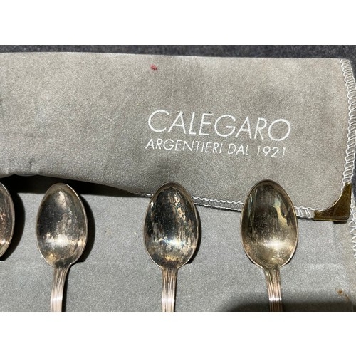 65 - Complete set of 6 Calegaro silver hallmarked 800 continental tea spoons