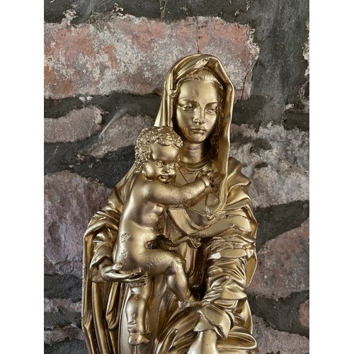 69 - Wall hanging Gilded Madonna and child plaster figurine 20