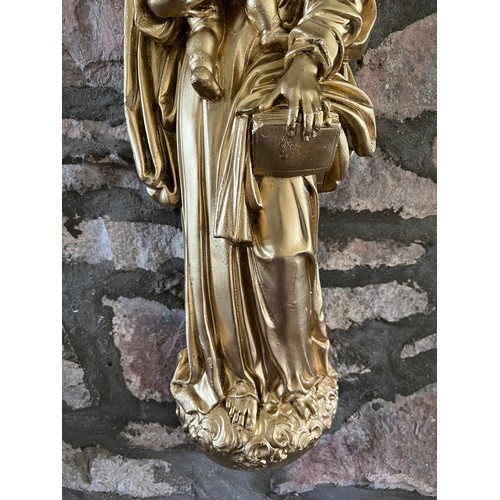 69 - Wall hanging Gilded Madonna and child plaster figurine 20