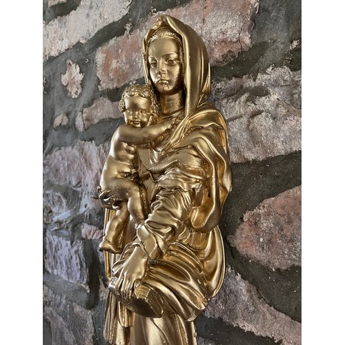 69 - Wall hanging Gilded Madonna and child plaster figurine 20