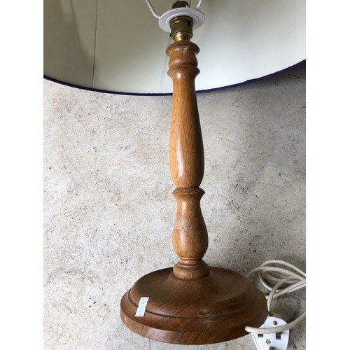 73 - Large Turned Oak Pillar Table Lamp and Shade