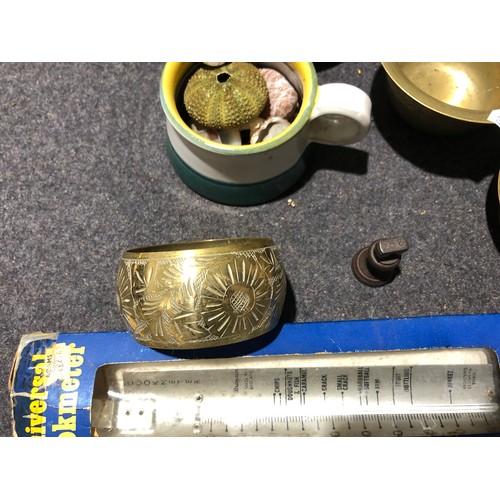 77 - Misc collectables including a nice brass finial, Irish wade, cork screw and Denby