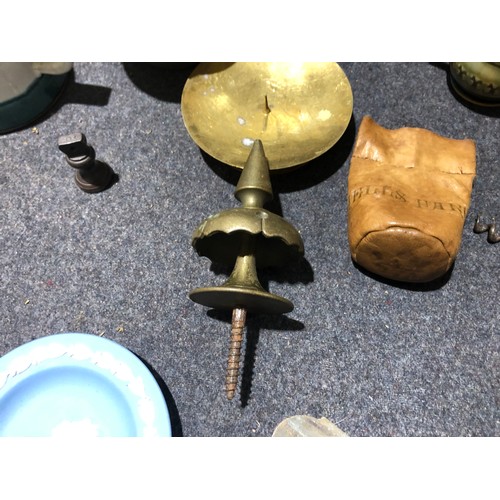 77 - Misc collectables including a nice brass finial, Irish wade, cork screw and Denby