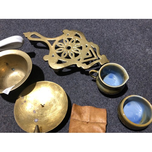 77 - Misc collectables including a nice brass finial, Irish wade, cork screw and Denby