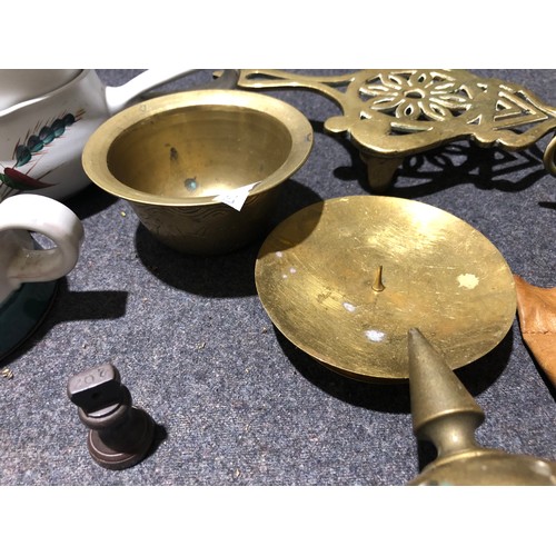 77 - Misc collectables including a nice brass finial, Irish wade, cork screw and Denby