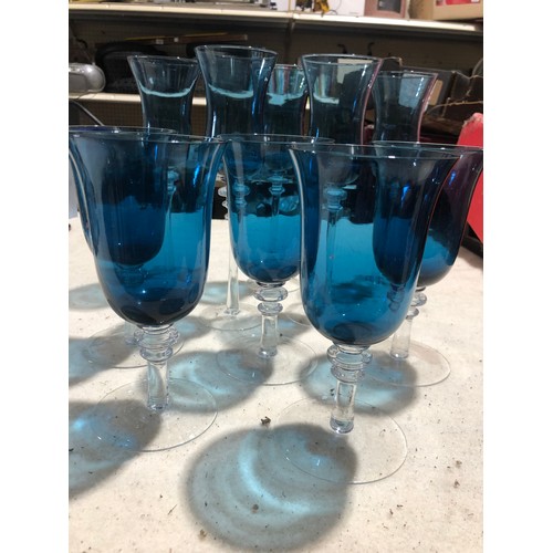 114 - Collection of 10 large blue wine glasses