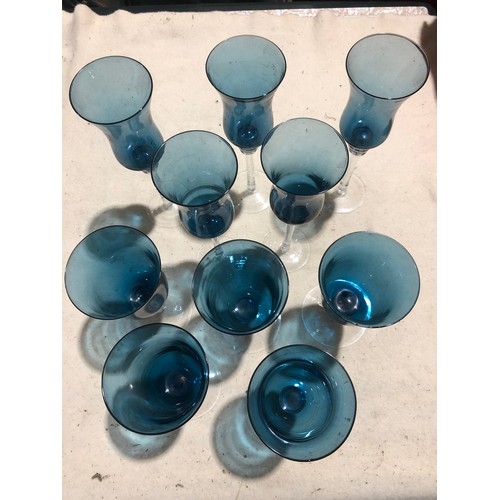 114 - Collection of 10 large blue wine glasses