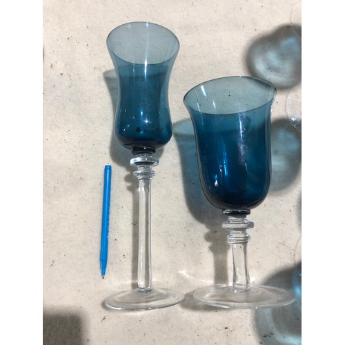 114 - Collection of 10 large blue wine glasses