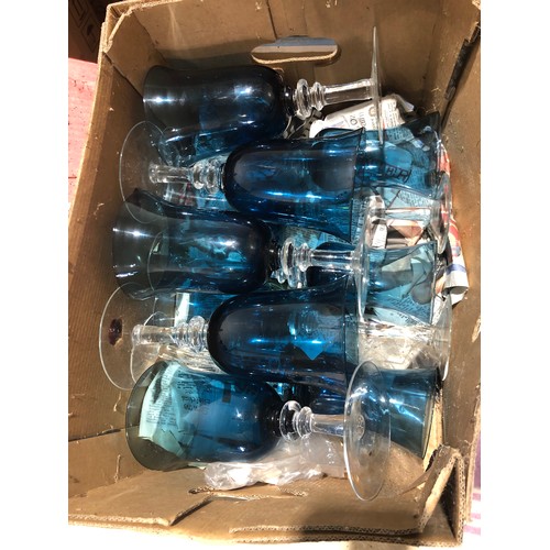 114 - Collection of 10 large blue wine glasses