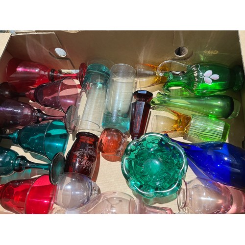 117 - Box containing various coloured glass