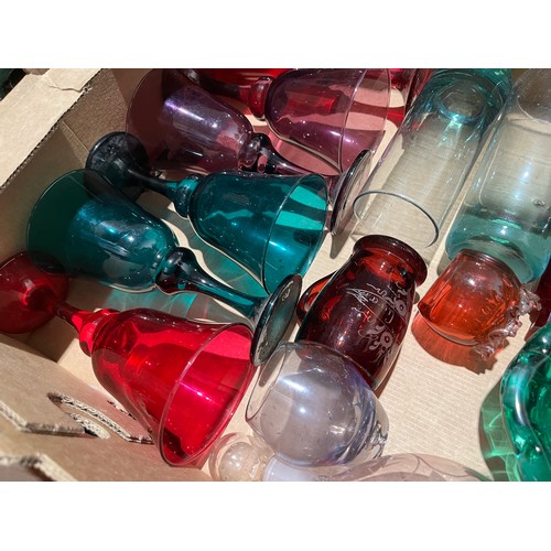 117 - Box containing various coloured glass