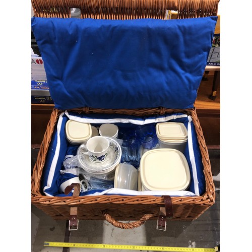 675 - Willow Picnic Hamper with Tupperware and Churchill chinaware