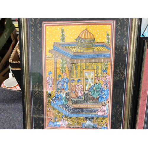 869 - 3 hand painted Indian paintings on cloth F&G.