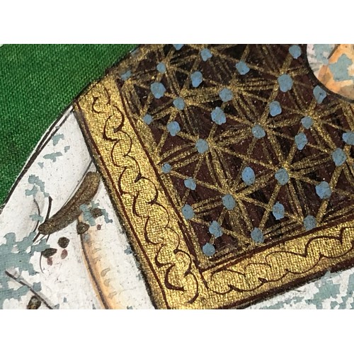 869 - 3 hand painted Indian paintings on cloth F&G.