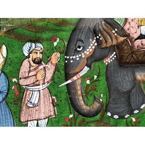 869 - 3 hand painted Indian paintings on cloth F&G.