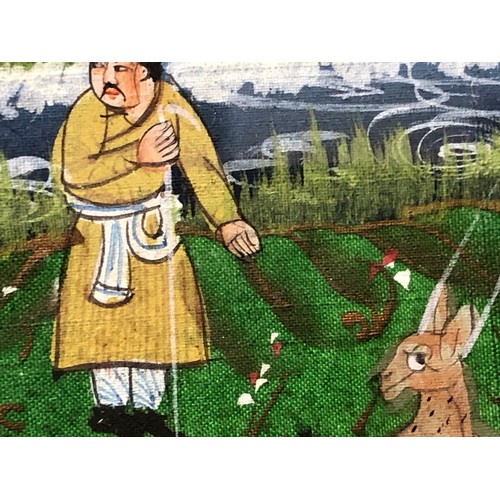 869 - 3 hand painted Indian paintings on cloth F&G.