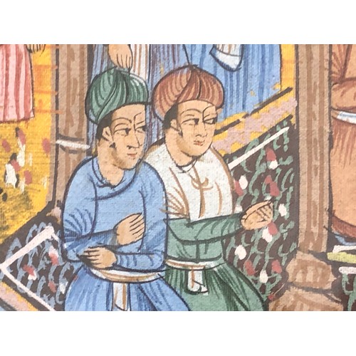 869 - 3 hand painted Indian paintings on cloth F&G.