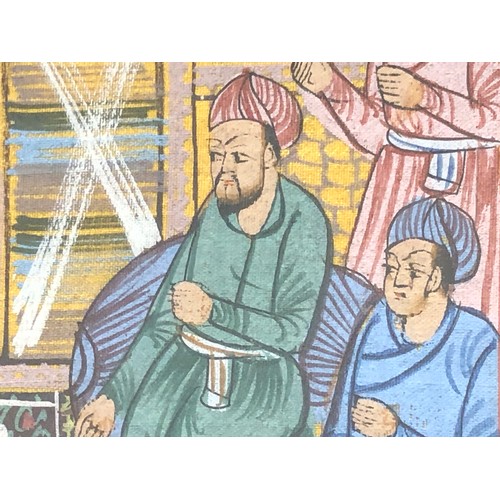 869 - 3 hand painted Indian paintings on cloth F&G.