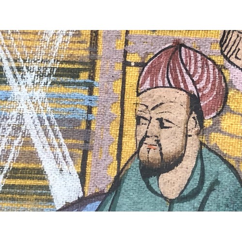 869 - 3 hand painted Indian paintings on cloth F&G.