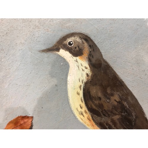 870 - Collage of interesting stamps along with hand painted bird framed.