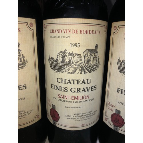 971 - 4 bottles of 1995 Chateau Fines Graves Saint-Emilion France. Stored in a temperature and humidity co... 