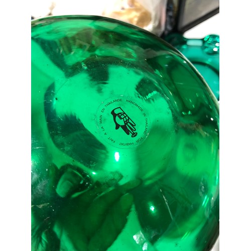 290 - Globular green glass bottle vase