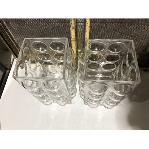 291 - Pair of bulls eye decorated clear glass vases