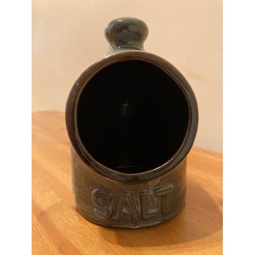 313 - Salt cellar inscribed Stuart Bass an Exmoor Potter